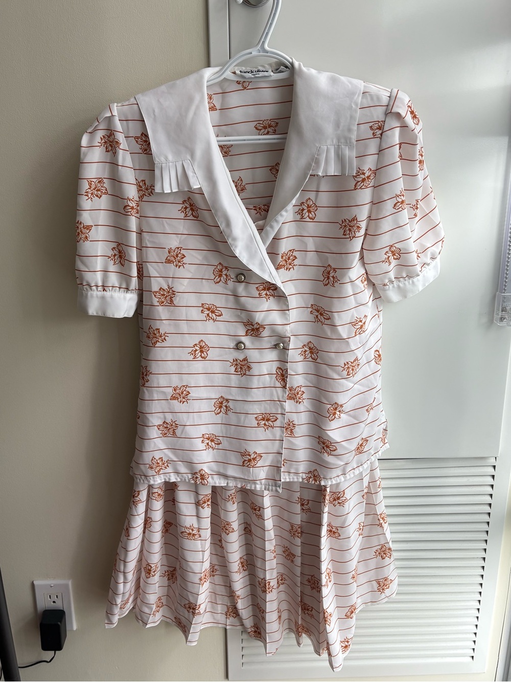 White & Rust Floral Stripe Short Sleeve Sailor Set